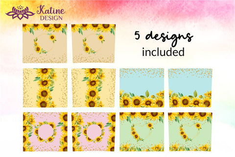 Sunflower tumbler, Flower tumbler, Floral tumbler, Watercolor tumbler, Yellow, Orange, Pink, Blue, Green Wrap Design Sublimation Bundle for 20 Oz Skinny Tumbler Straight and Tapered PNG Sublimation KatineDesign 