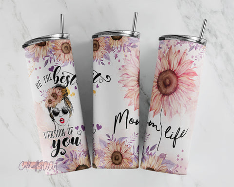 Sunflower Tumbler Mom Life, 20oz Skinny Tumbler Wrap Design Straight & Tapered Funny Tumbler Png Sublimation CaldwellArt 