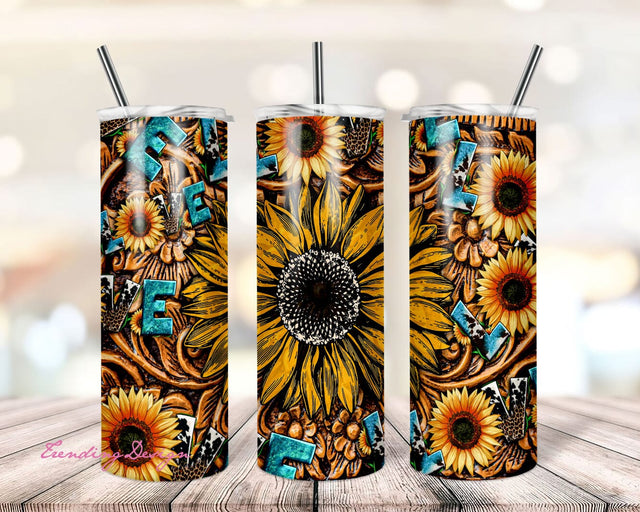 Sunflower Tumbler Png, 20oz Skinny Tumbler Sublimation Designs Cowhide PNG File, Sunflowers Png, Tumbler Digital Download, Sunflower Png Sublimation TrendingDesign 