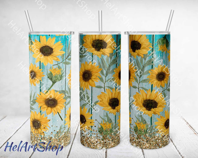 Sunflower Tumbler PNG Sublimation, Wood SKINNY TUMBLER PNG Sublimation _HelArtShop_ 