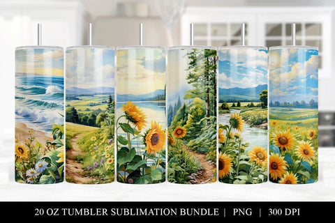 Sunflower Tumbler Sublimation Bundle - 6 Watercolor Designs Sublimation BijouBay 