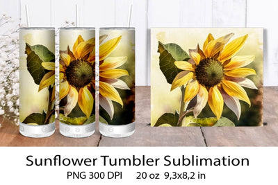 Sunflower Tumbler. Sunflower Sublimation. Tumbler Wrap PNG. Sublimation Samaha Design 
