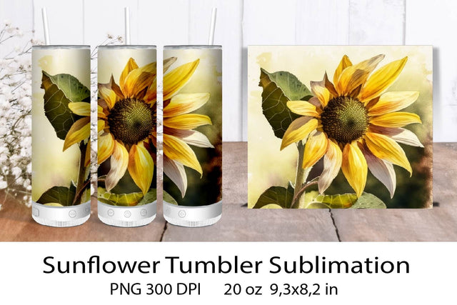 Sunflower Tumbler. Sunflower Sublimation. Tumbler Wrap PNG. Sublimation Samaha Design 
