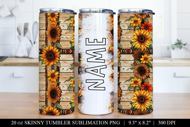 Sunflower Tumbler Wrap - 20oz Western Skinny Tumbler Sublimation BijouBay 