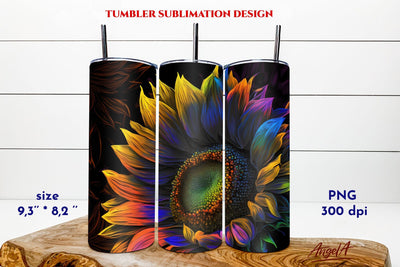 Sunflower tumbler wrap. Rainbow sunflower tumbler design png Sublimation Angelina Semenova 