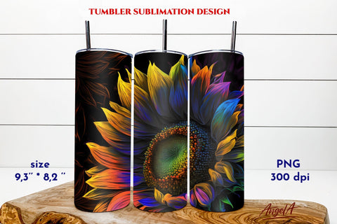 Sunflower tumbler wrap. Rainbow sunflower tumbler design png Sublimation Angelina Semenova 