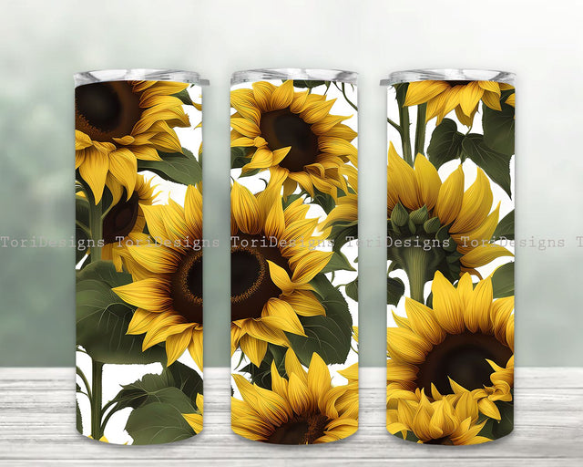 Sunflower Tumbler Wrap, Sunflower Sublimation Designs, Sunflower 20oz Straight Skinny Tumbler Bundle, Seamless Sunflower Tumbler PNG Sublimation ToriDesigns 