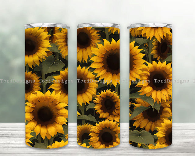 Sunflower Tumbler Wrap, Sunflower Sublimation Designs, Sunflower 20oz Straight Skinny Tumbler Bundle, Seamless Sunflower Tumbler PNG Sublimation ToriDesigns 