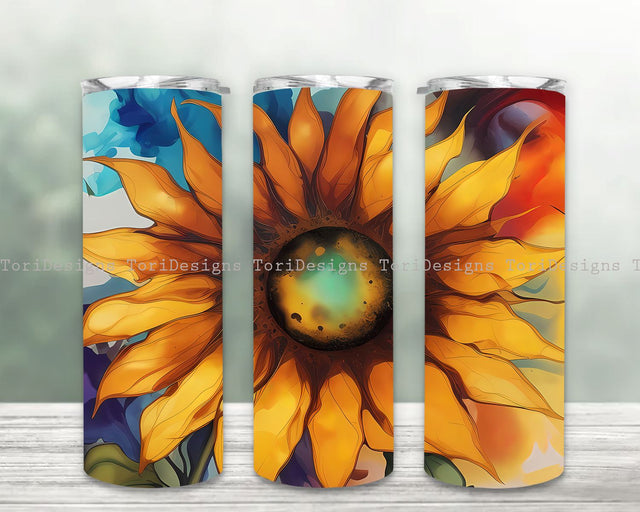 Sunflower Tumbler Wrap, Sunflower Sublimation Designs, Sunflower 20oz Straight Skinny Tumbler Bundle, Seamless Sunflower Tumbler PNG Sublimation ToriDesigns 