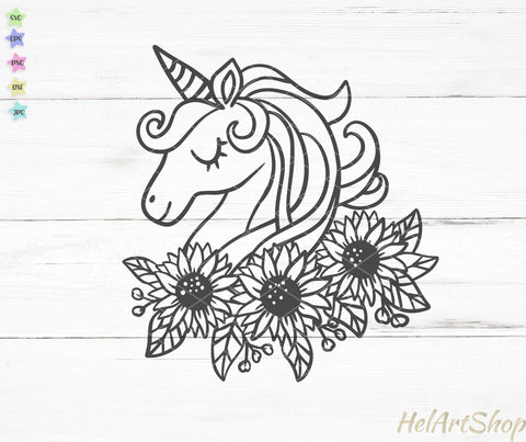 Sunflower Unicorn Svg, Floral Unicorn svg SVG _HelArtShop_ 