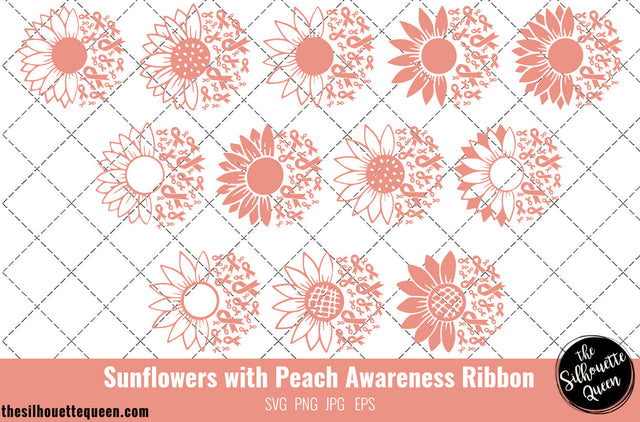 Sunflower Uterine Cancer Peach Ribbon SVG,Uterine Cancer Awareness Svg, Cricut files, Svg cut file to use Cricut SVG Loveleen Kaur 