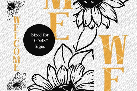 Sunflower Welcome Vertical SVG | Farmhouse Porch Sign | DXF and More SVG Diva Watts Designs 