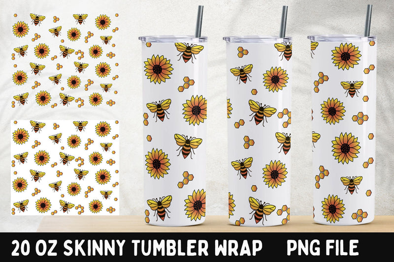 Sunflower with bee 20 oz skinny tumbler sublimation wrap Sublimation AnastasiyaArtDesign 