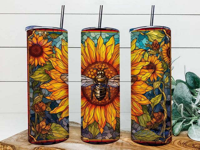 Sunflower With Bees 20oz Skinny Tumbler Png, Bee Coffee Tumbler, Animal Print Bee, Bee Sunflower Tumbler, Animal Tumbler Png, Sunflower Tumbler Png Sublimation iStyleDesign 