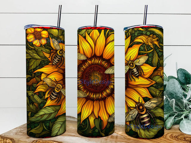 Sunflower With Bees 20oz Skinny Tumbler Png, Bee Coffee Tumbler, Animal Print Bee, Bee Sunflower Tumbler, Animal Tumbler Png, Sunflower Tumbler Png Sublimation iStyleDesign 
