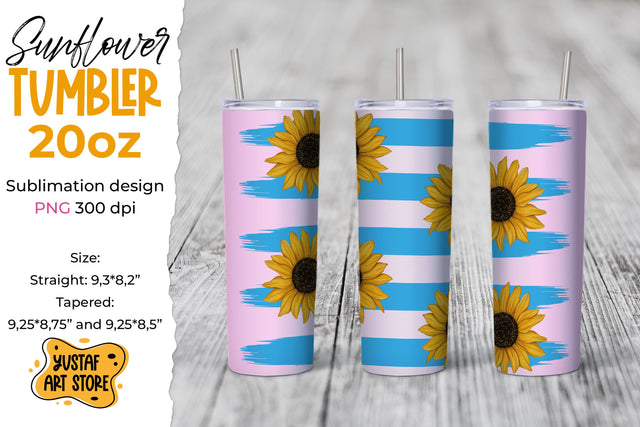 Sunflower with Blue stripes tumbler sublimation wrap design Sublimation Yustaf Art Store 