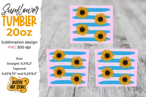 Sunflower with Blue stripes tumbler sublimation wrap design Sublimation Yustaf Art Store 