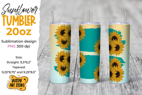 Sunflower with brushstroke tumbler 20 oz sublimation wrap design Sublimation Yustaf Art Store 
