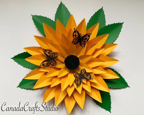 Sunflower with butterfly and leaf (fringe included) SVG CanadaCraftsStudio 