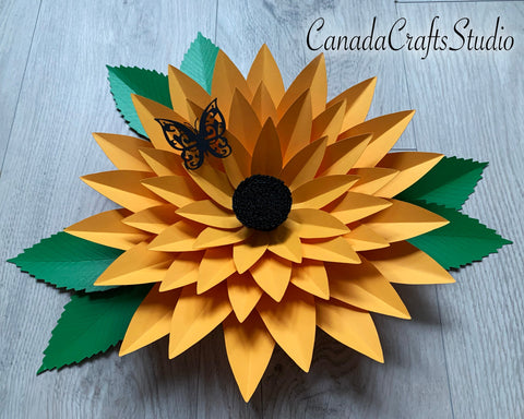 Sunflower with butterfly and leaf (fringe included) SVG CanadaCraftsStudio 