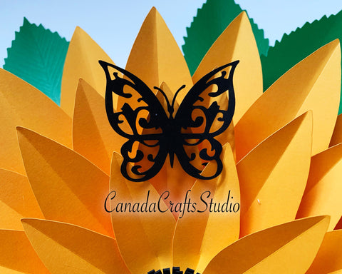 Sunflower with butterfly and leaf (fringe included) SVG CanadaCraftsStudio 