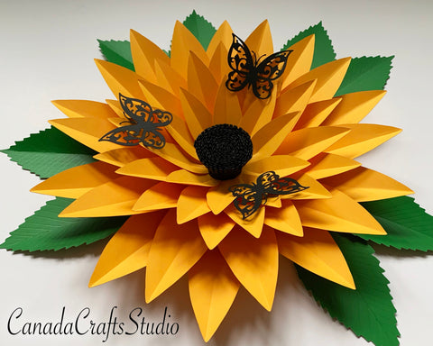 Sunflower with butterfly and leaf (fringe included) SVG CanadaCraftsStudio 