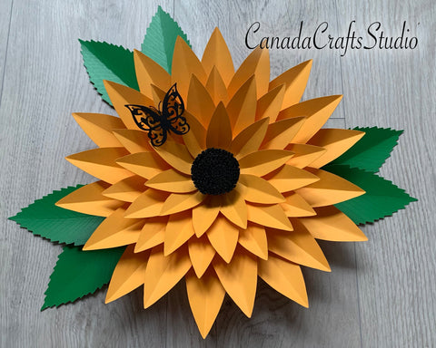 Sunflower with butterfly and leaf (fringe included) SVG CanadaCraftsStudio 