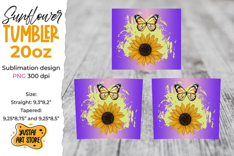 Sunflower with Butterfly tumbler sublimation wrap design Sublimation Yustaf Art Store 
