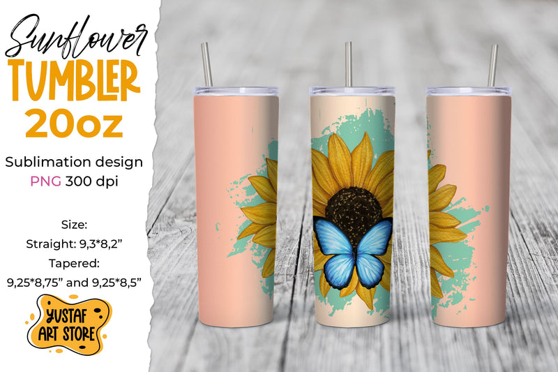 Sunflower with Butterfly tumbler sublimation wrap design Sublimation Yustaf Art Store 