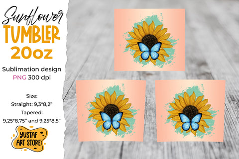 Sunflower with Butterfly tumbler sublimation wrap design Sublimation Yustaf Art Store 