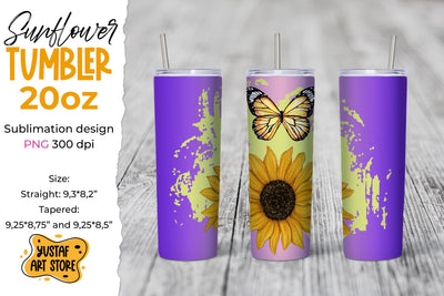 Sunflower with Butterfly tumbler sublimation wrap design Sublimation Yustaf Art Store 