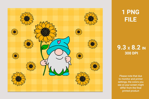 Sunflower with gnome sublimation tumbler Sublimation KMarinaDesign 