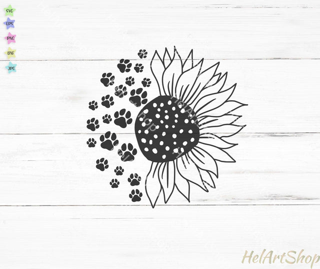 Sunflower with paw print SVG SVG _HelArtShop_ 