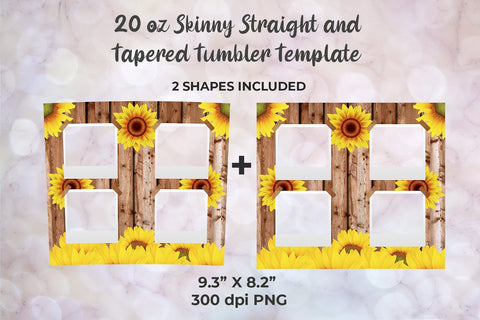 Sunflower & Wood Photo Frame 20oz Skinny Tumbler Wrap Template Sublimation Sublimatiz Designs 
