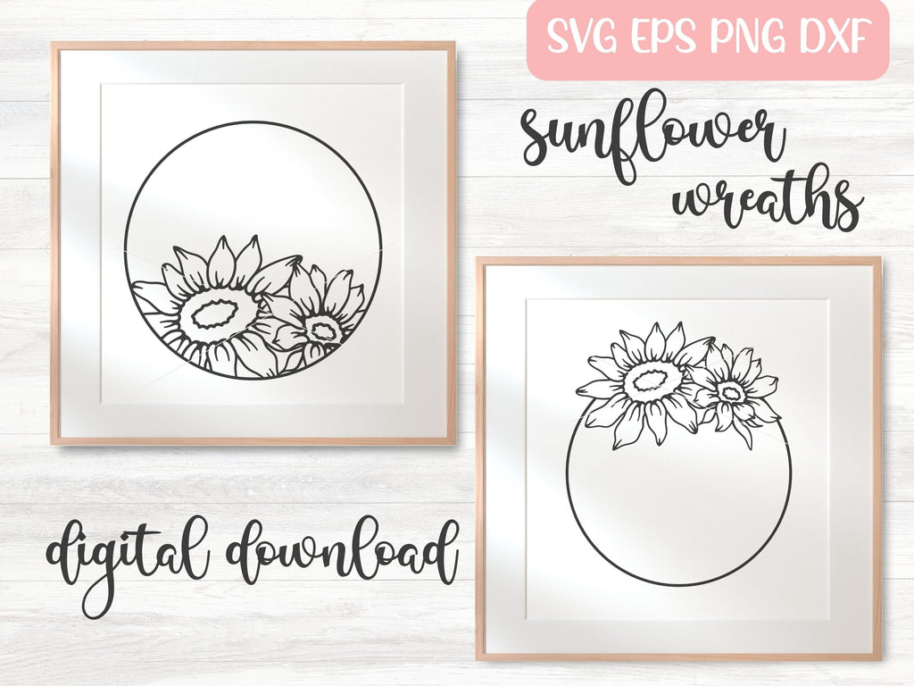 Sunflower Wreath SVG Cut File Bundle, Sunflower Monogram SVG, Spring ...