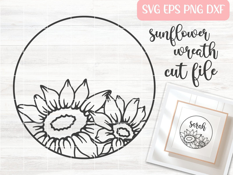 Sunflower Wreath SVG Cut File, Sunflower Monogram SVG, Spring Circle SVG SVG Apple Grove Designs 