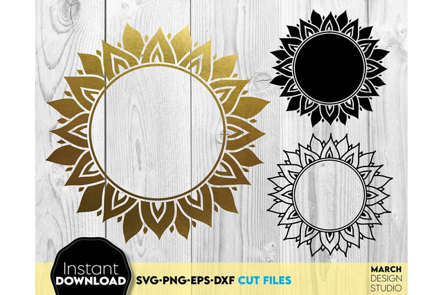 Sunflower Wreath SVG, Flower SVG. Flower Mandala SVG, Mandala Frame SVG, Sunflower Frame SVG March Design Studio 