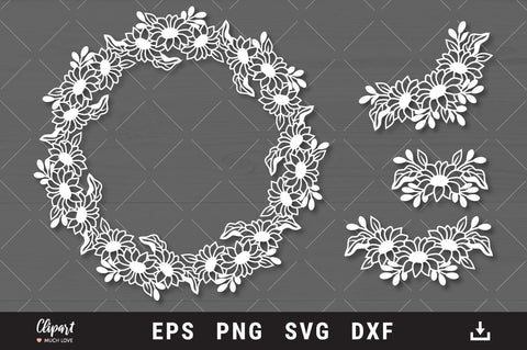 Sunflower wreath SVG, Last name SVG, Flower border & corner SVG, DXF, PNG SVG ClipartMuchLove 