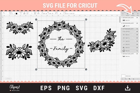 Sunflower wreath SVG, Last name SVG, Flower border & corner SVG, DXF, PNG SVG ClipartMuchLove 