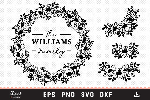Sunflower wreath SVG, Last name SVG, Flower border & corner SVG, DXF, PNG SVG ClipartMuchLove 