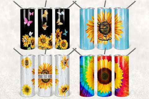 Sunflowers 20 oz Skinny Tumbler Sublimation Bundle, Seamless Tumbler Sublimation Designs Bundle Straight & Tapered PNG Sublimation TumblersByPhill 