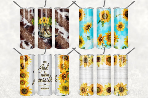 Sunflowers 20 oz Skinny Tumbler Sublimation Bundle, Seamless Tumbler Sublimation Designs Bundle Straight & Tapered PNG Sublimation TumblersByPhill 