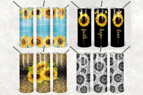 Sunflowers 20 oz Skinny Tumbler Sublimation Bundle, Seamless Tumbler Sublimation Designs Bundle Straight & Tapered PNG Sublimation TumblersByPhill 