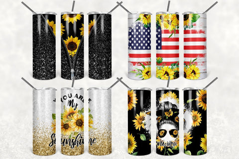 Sunflowers 20 oz Skinny Tumbler Sublimation Bundle, Seamless Tumbler Sublimation Designs Bundle Straight & Tapered PNG Sublimation TumblersByPhill 