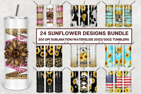 Sunflowers 20 oz Skinny Tumbler Sublimation Bundle, Seamless Tumbler Sublimation Designs Bundle Straight & Tapered PNG Sublimation TumblersByPhill 