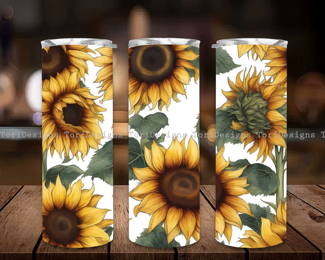 Sunflowers 20 oz Skinny Tumbler Sublimation Design Digital, Sunflower, Vibrant Wrap, Straight Template, Tapered, Sublimation Graphics Sublimation ToriDesigns 