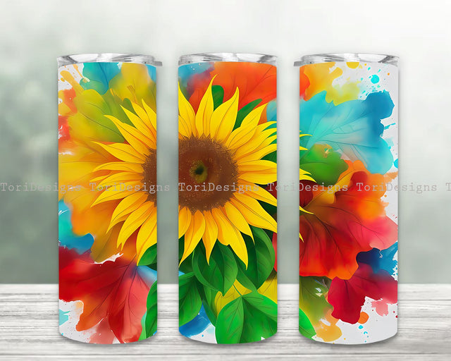 Sunflowers 20 oz Skinny Tumbler Sublimation Design, Floral Straight & Tapered Tumbler Wrap PNG Sublimation ToriDesigns 