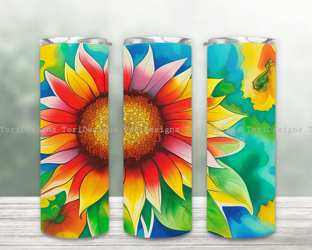 Sunflowers 20 oz Skinny Tumbler Sublimation Design, Floral Straight & Tapered Tumbler Wrap PNG Sublimation ToriDesigns 