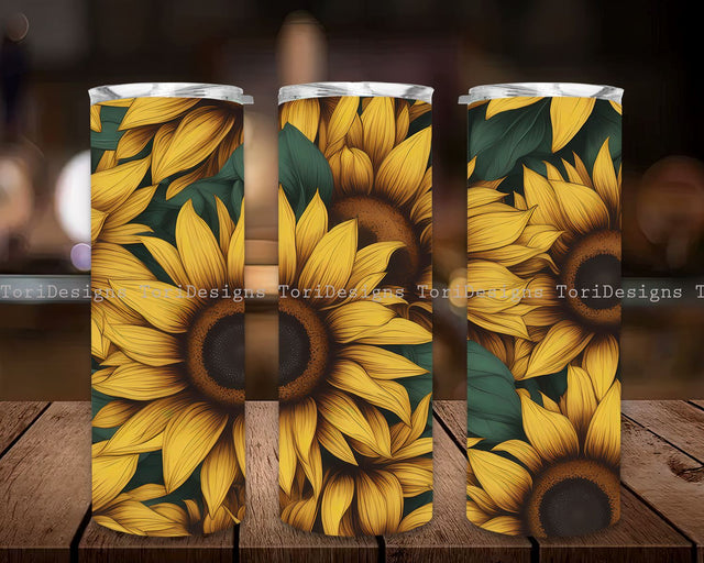 Sunflowers 20 oz Skinny Tumbler Sublimation Design, Floral Straight & Tapered Tumbler Wrap PNG, Sunflower Tumbler Sublimation ToriDesigns 