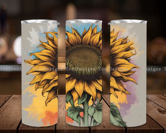 Sunflowers 20 oz Skinny Tumbler Sublimation Design, Floral Straight & Tapered Tumbler Wrap PNG, Sunflower Tumbler Sublimation ToriDesigns 